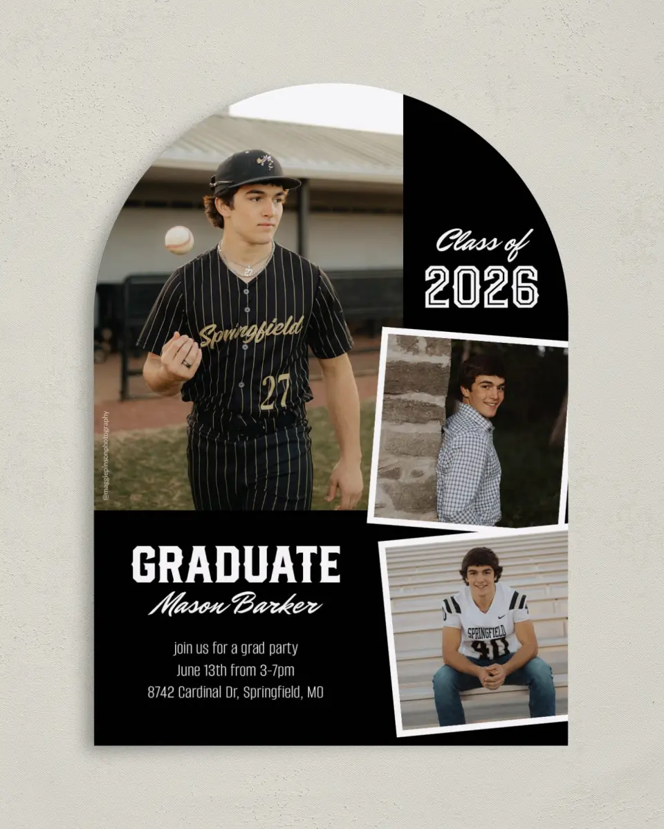 This is a 5" x 7" Graduation Announcement Card called All-Star Athlete printed in full color on Premium Smooth paper