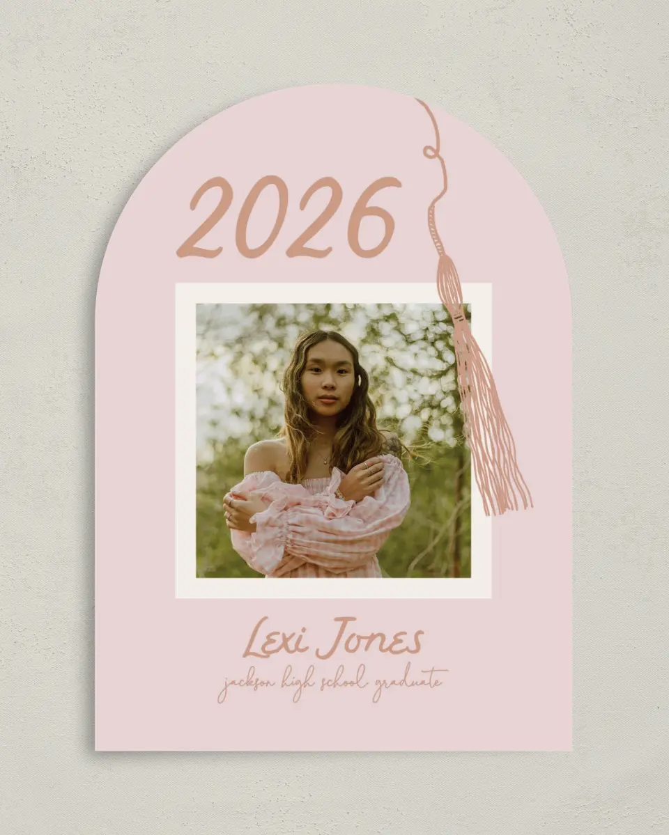 This is a 5" x 7" Graduation Announcement Card called Tassels on Tassels printed in full color on Premium Smooth paper