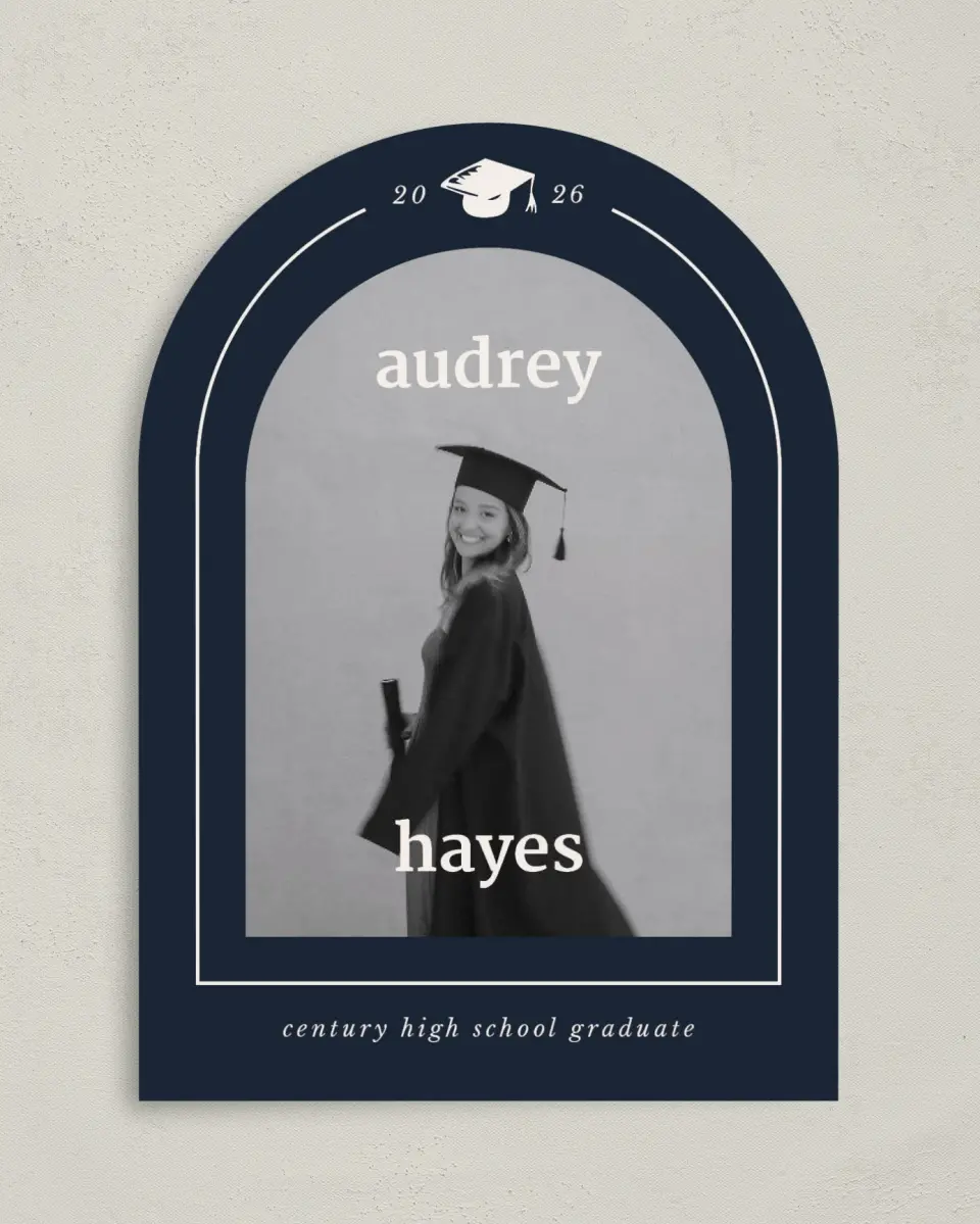 This is a 5" x 7" Graduation Announcement Card called Framed Triumph printed in full color on Premium Smooth paper