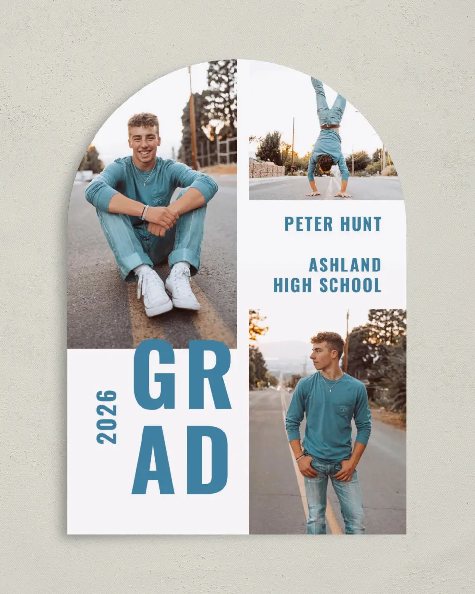 This is a 5" x 7" Graduation Announcement Card called Modern Milestone printed in full color on Premium Smooth paper