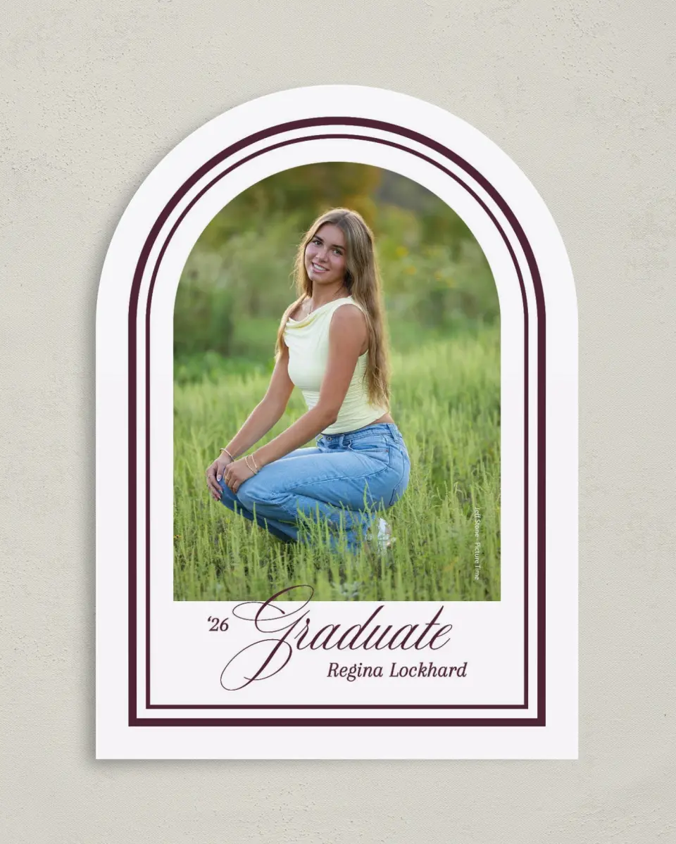 This is a 5" x 7" Graduation Announcement Card called Timeless Frame printed in full color on Premium Smooth paper