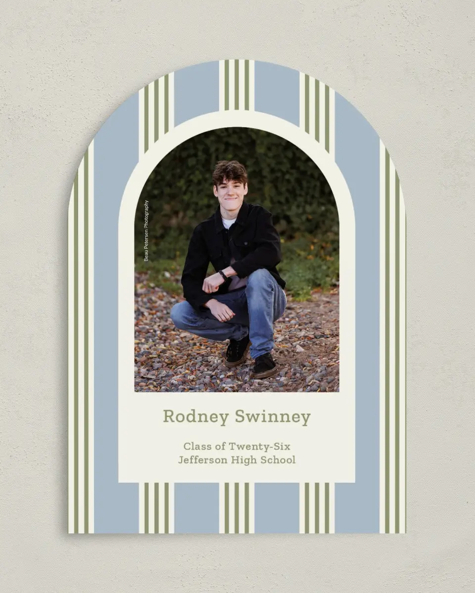 This is a 5" x 7" Graduation Announcement Card called Framed in Excellence printed in full color with Gold foil on Premium Smooth paper
