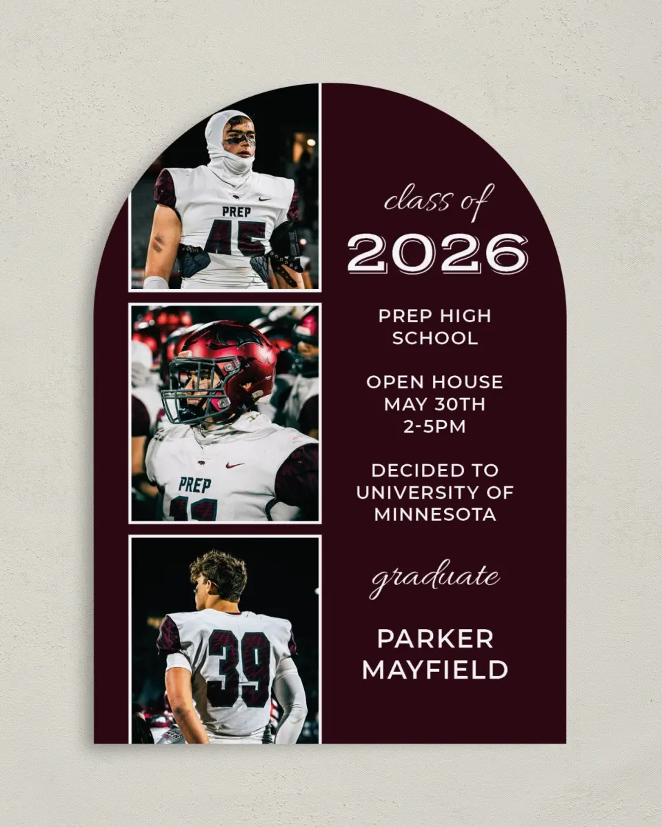 This is a 5" x 7" Graduation Announcement Card called All Star Graduate printed in full color with Gold foil on Premium Smooth paper