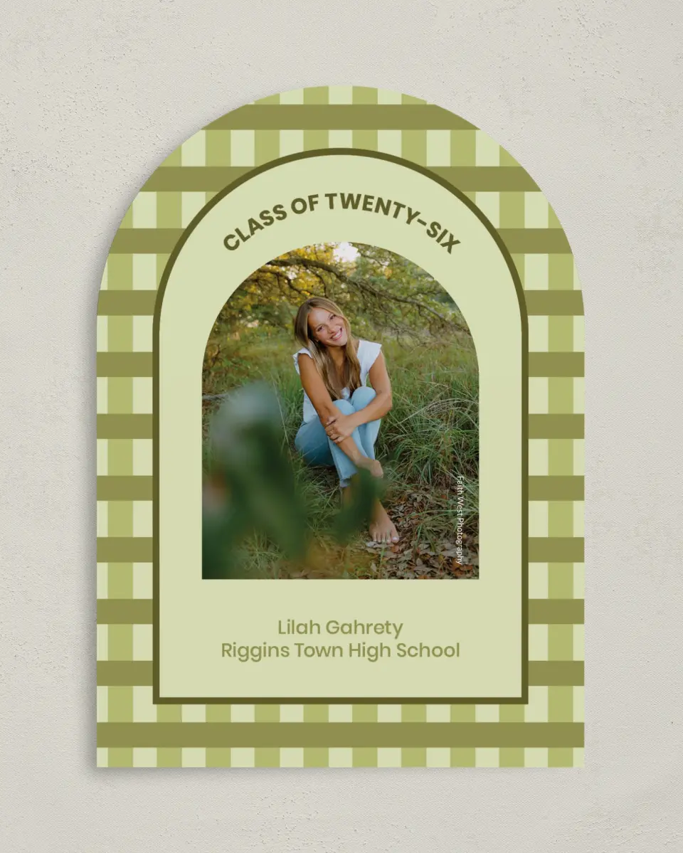 This is a 5" x 7" Graduation Announcement Card called Ivy Bound printed in full color with Gold foil on Premium Smooth paper