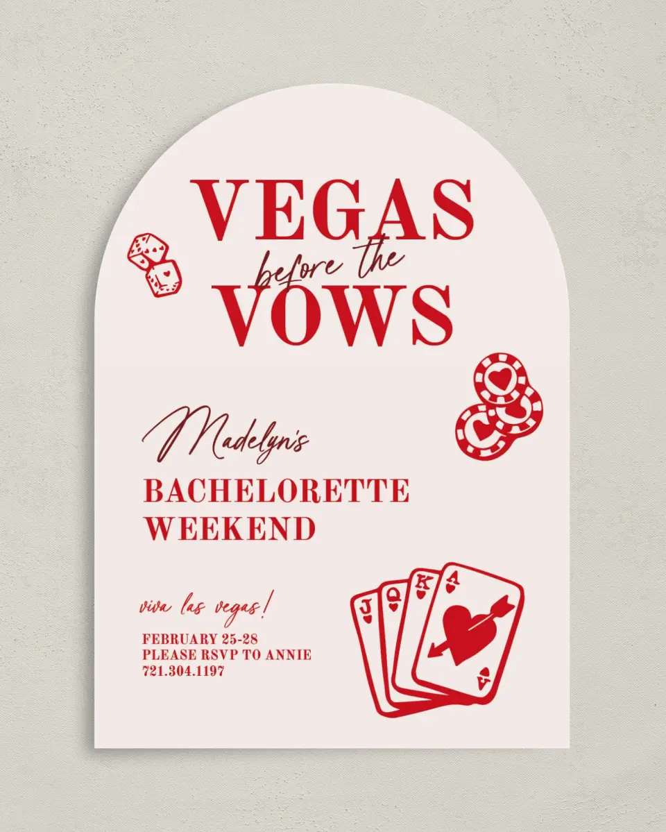 This is a 5" x 7" Bachelorette Party Invitation called Vegas Before the Vows printed in full color on Premium Smooth paper