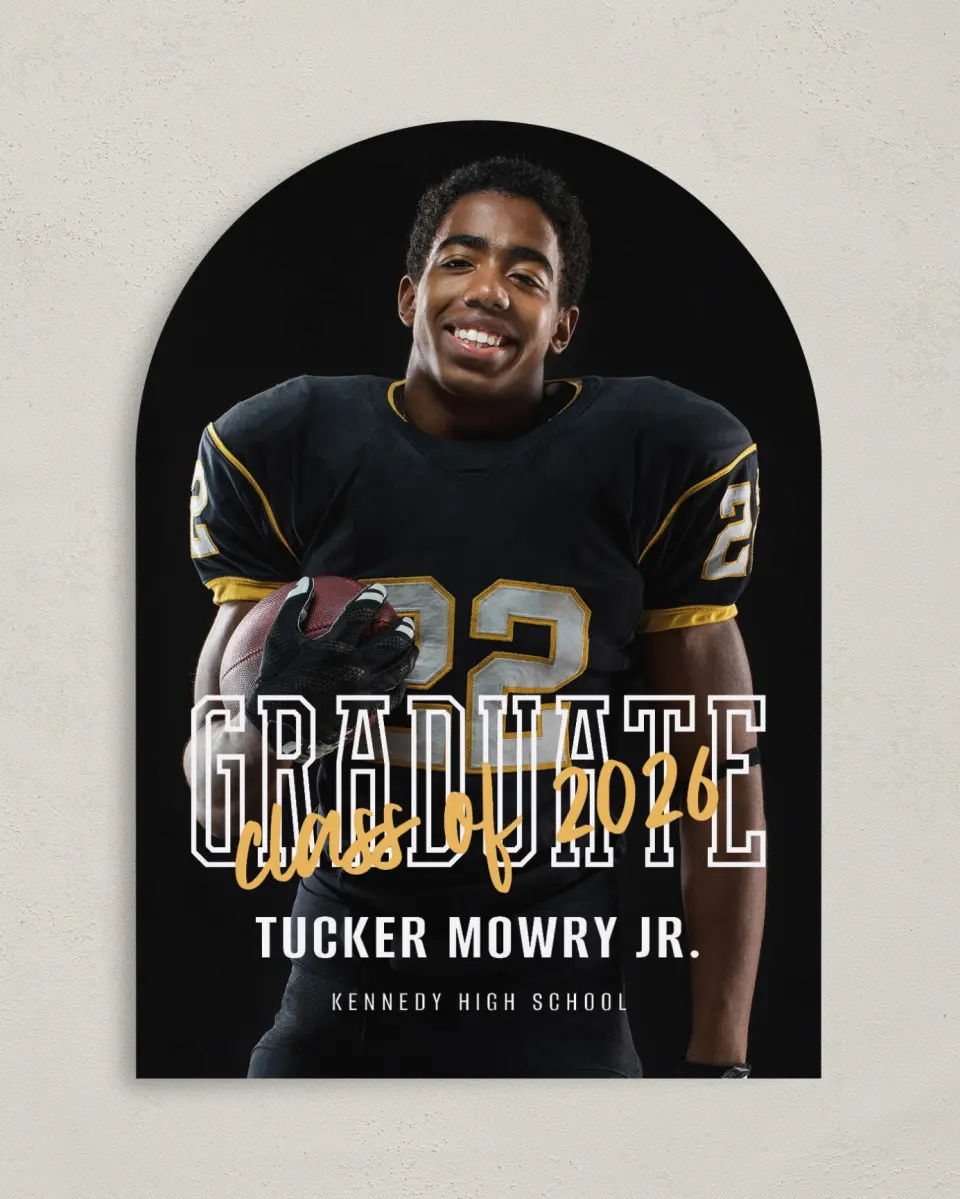 This is a 5" x 7" Graduation Announcement Card called Onward and Upward printed in full color on Premium Smooth paper