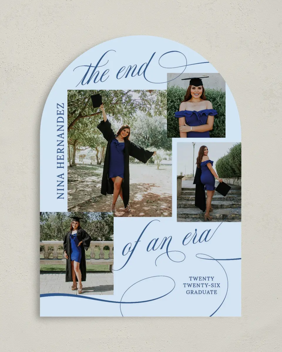 This is a 5" x 7" Graduation Announcement Card called The End of an Era printed in full color on Premium Smooth paper