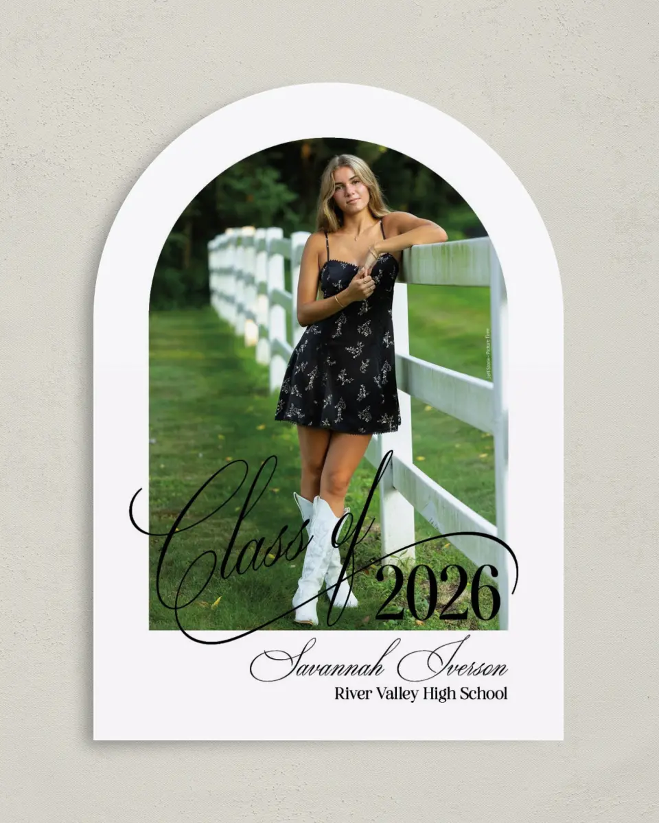 This is a 5" x 7" Graduation Announcement Card called Smart & Classy printed in full color on Premium Smooth paper
