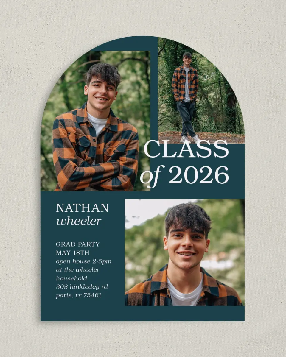 This is a 5" x 7" Graduation Announcement Card called Sky's the Limit printed in full color on Premium Smooth paper