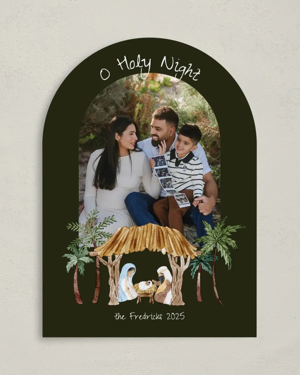 This is a 5" x 7" Christmas Card called O Holy Night printed in full color on Premium Smooth paper