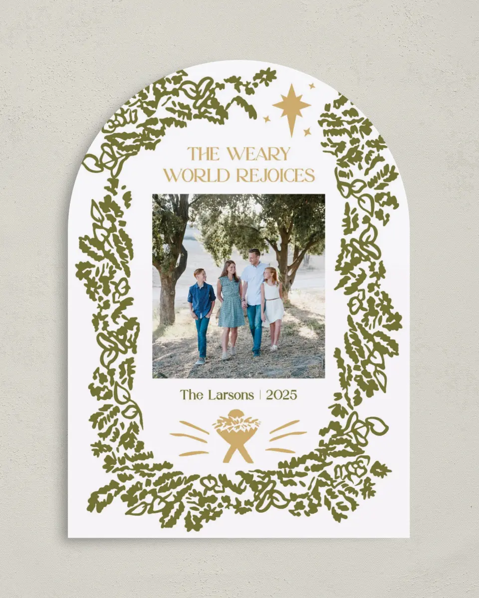 This is a 5" x 7" Christmas Card called Weary World Rejoices printed in full color on Premium Smooth paper