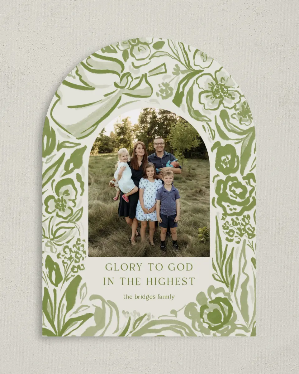 This is a 5" x 7" Christmas Card called Angelic Blossoms printed in full color on Premium Smooth paper