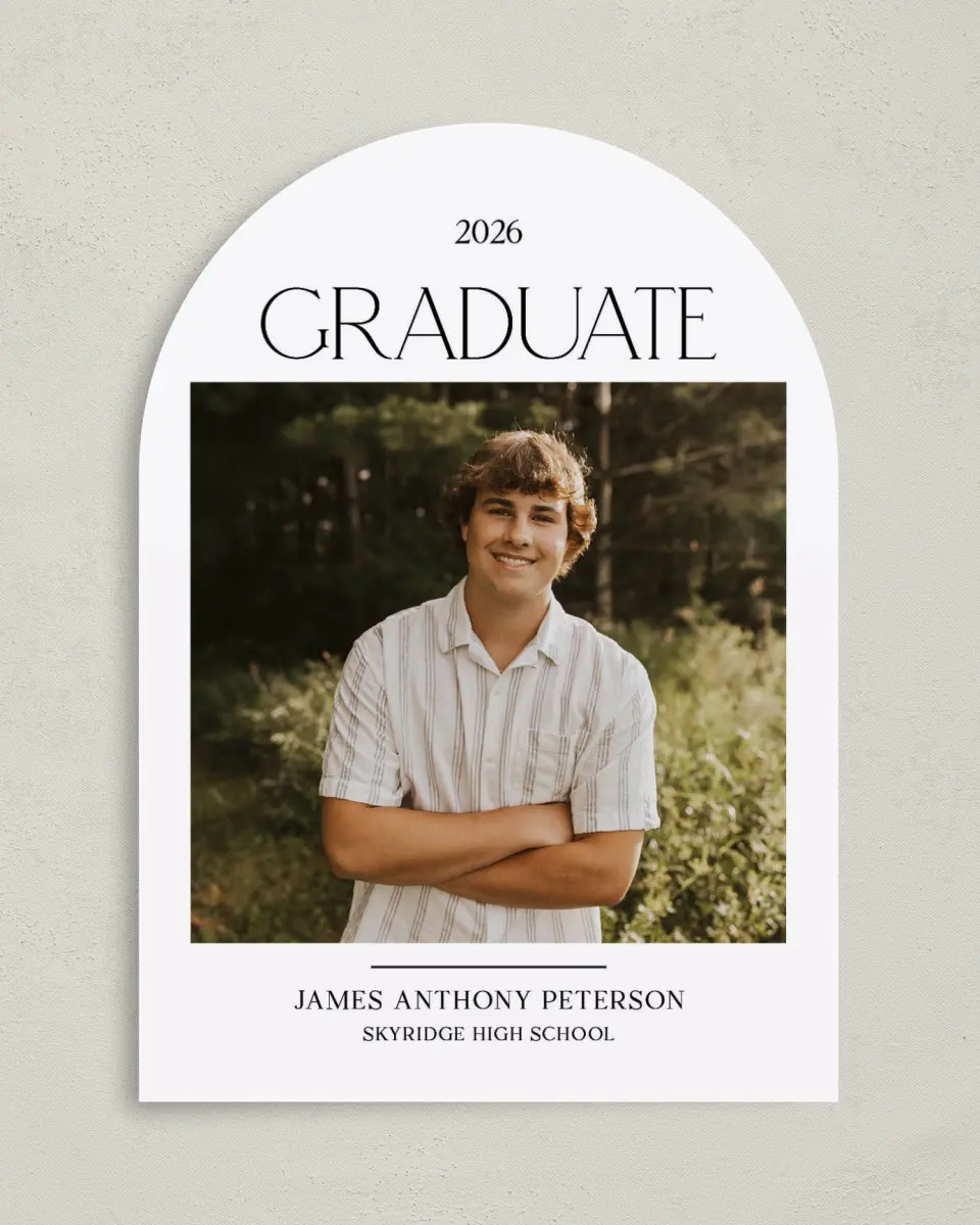This is a 5" x 7" Graduation Announcement Card called Most Classic printed in full color with Gold foil on Premium Smooth paper