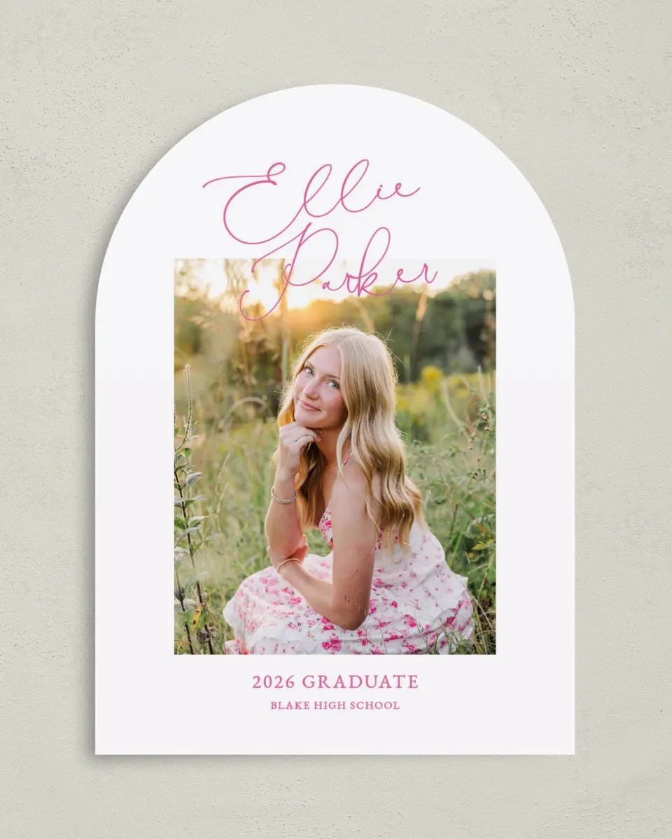 This is a 5" x 7" Graduation Announcement Card called Script Grad printed in full color on Premium Smooth paper
