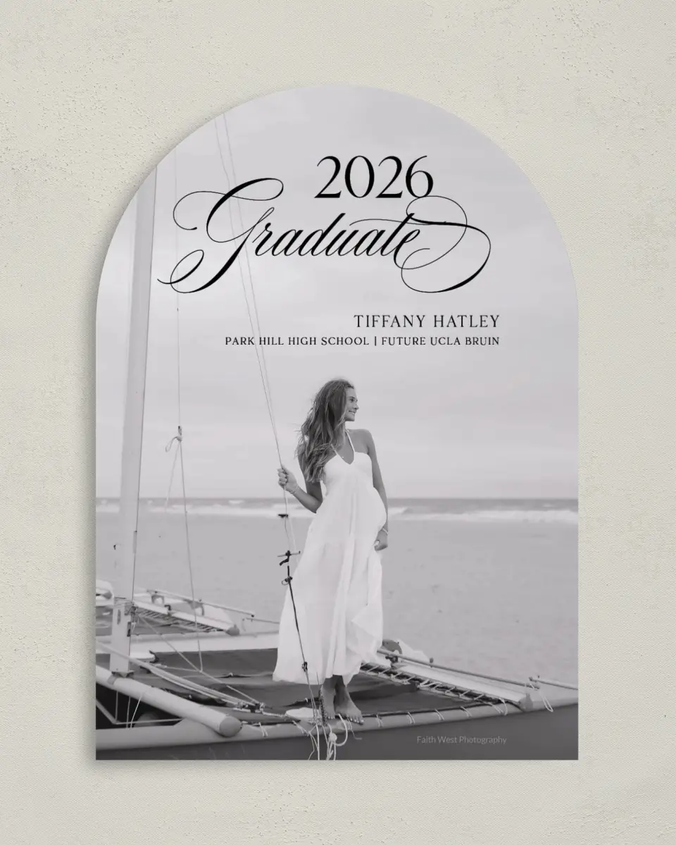 This is a 5" x 7" Graduation Announcement Card called Graduate Script printed in full color on Premium Smooth paper