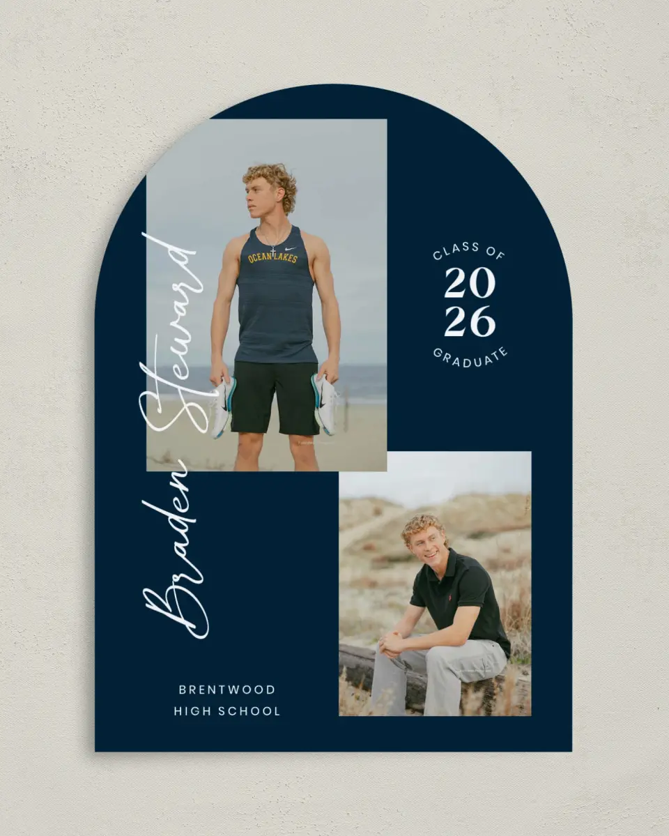 This is a 5" x 7" Graduation Announcement Card called Sporty Grad printed in full color on Premium Smooth paper
