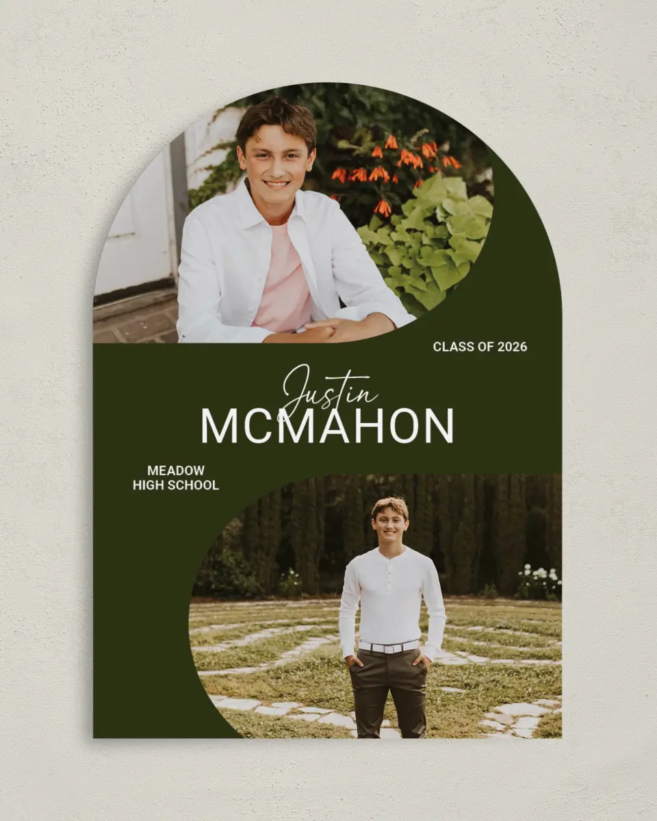 This is a 5" x 7" Graduation Announcement Card called Forward Bound printed in full color on Premium Smooth paper