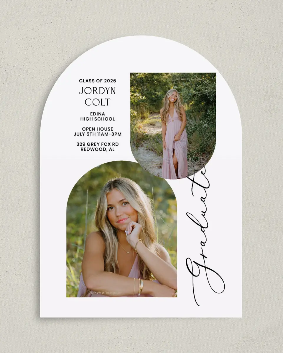 This is a 5" x 7" Graduation Announcement Card called Refined Moment printed in full color on Premium Smooth paper