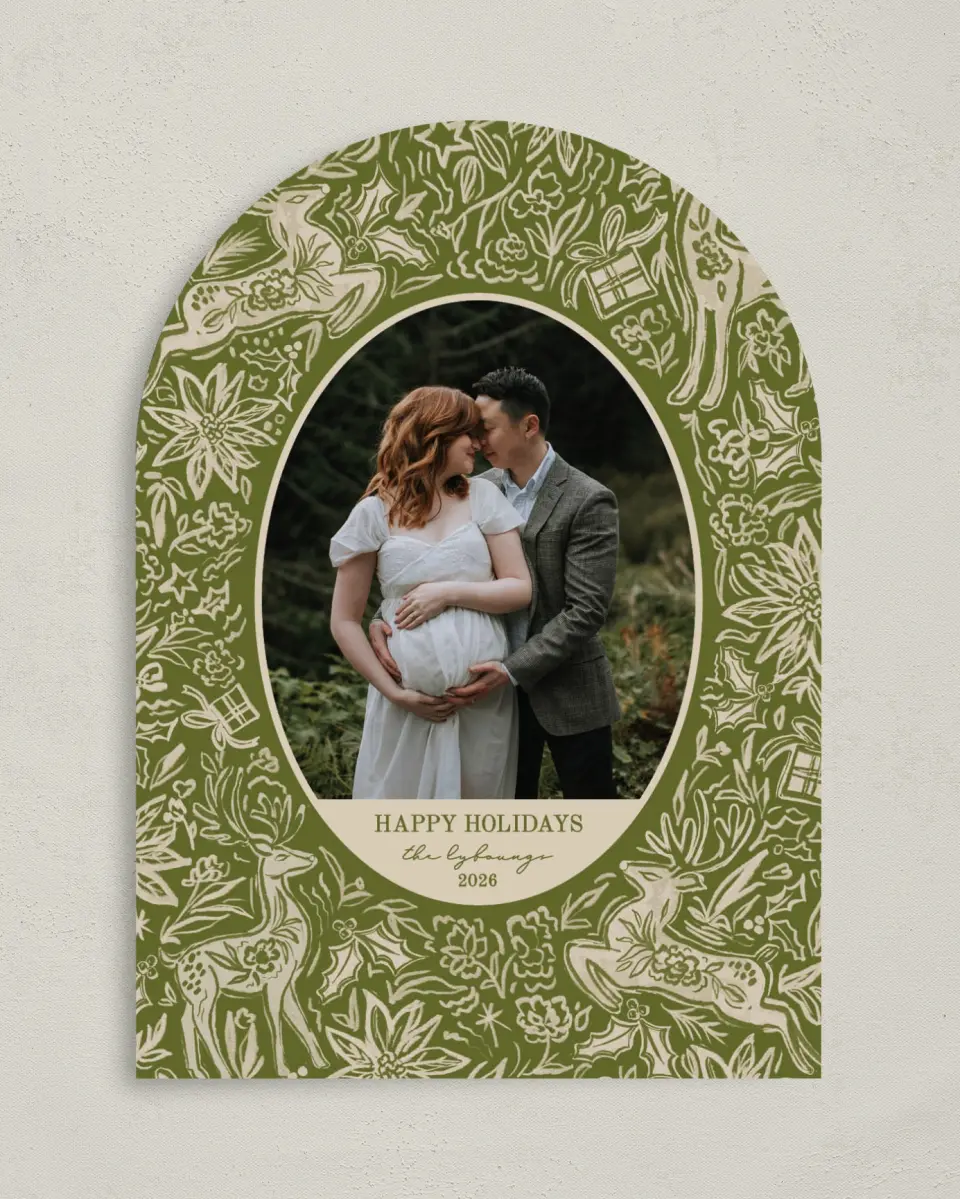 This is a 5" x 7" Christmas Card called Flora Forest printed in full color on Premium Smooth paper