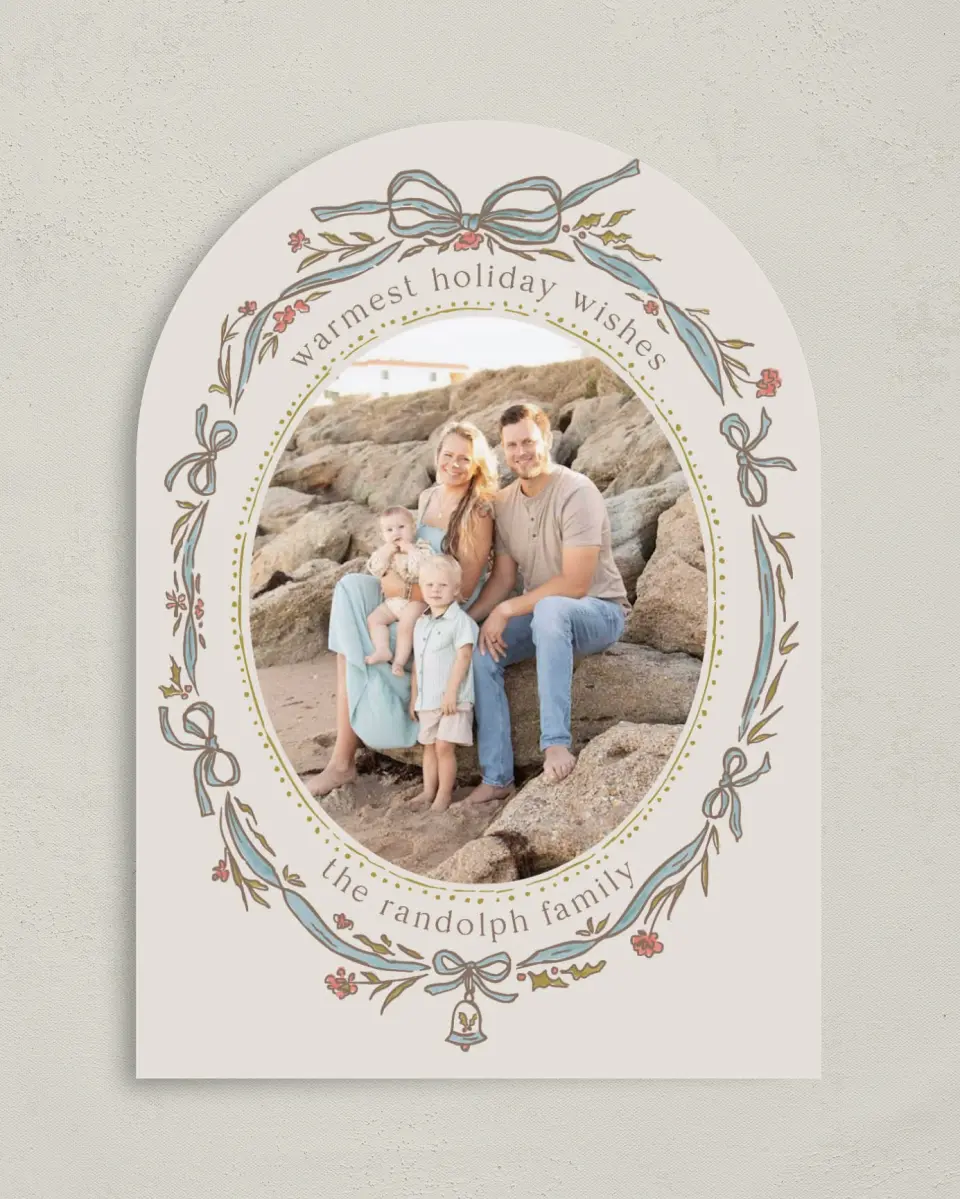 This is a 5" x 7" Christmas Card called Charming Wreath printed in full color on Premium Smooth paper