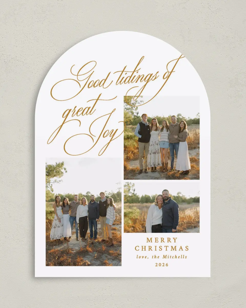 This is a 5" x 7" Christmas Card called Tidings of Joy printed in full color on Premium Smooth paper