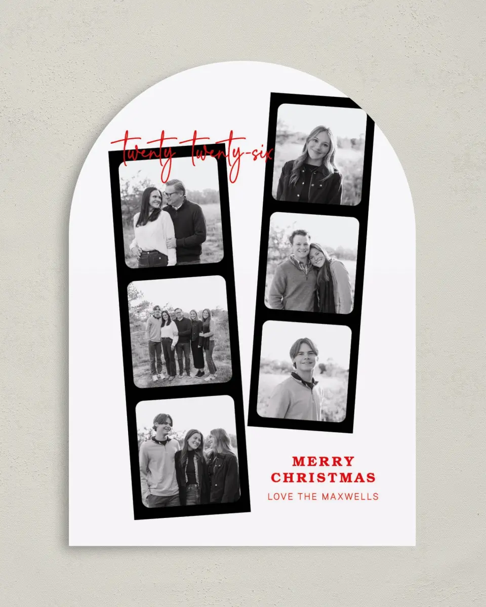 This is a 5" x 7" Christmas Card called Photographed Joy printed in full color on Premium Smooth paper