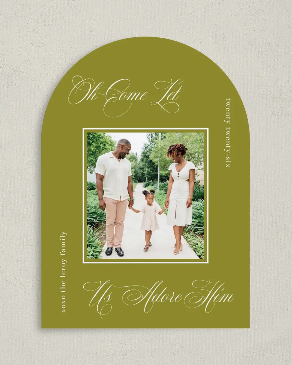 This is a 5" x 7" Christmas Card called Adoration & Celebration printed in full color on Premium Smooth paper