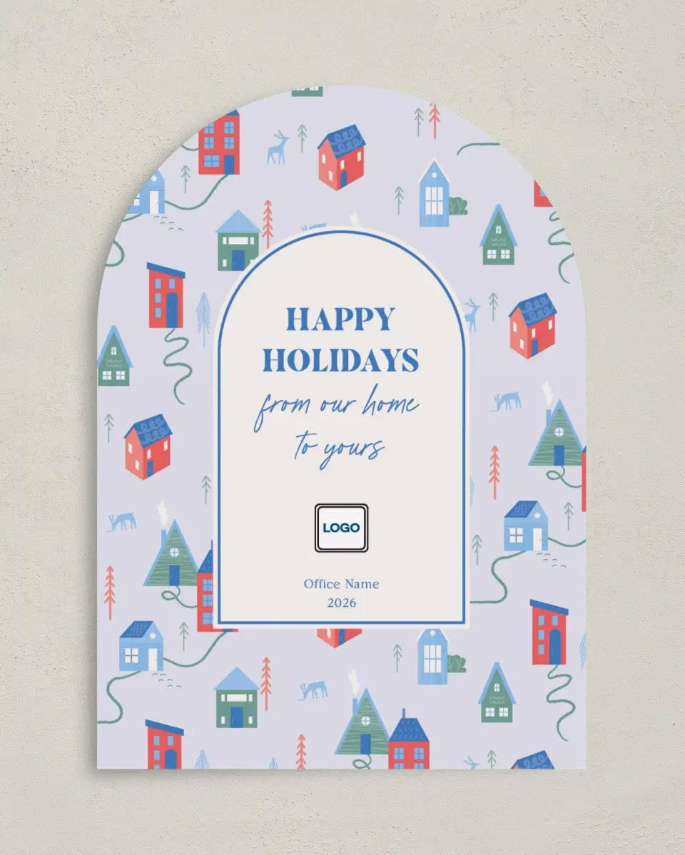 This is a 5" x 7" Christmas Card called Cheerful Homes printed in full color on Premium Smooth paper