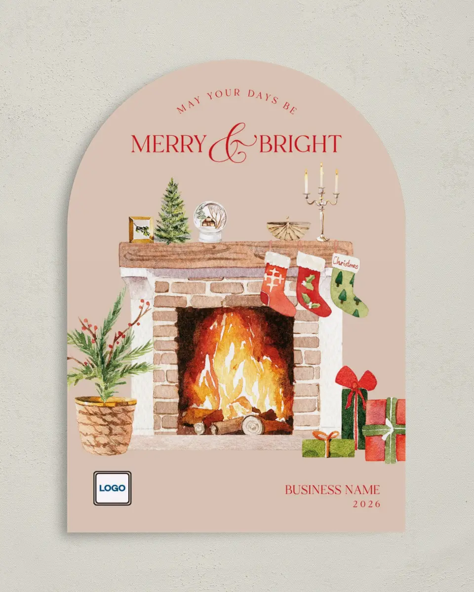 This is a 5" x 7" Christmas Card called Cozy Fireplace printed in full color on Premium Smooth paper