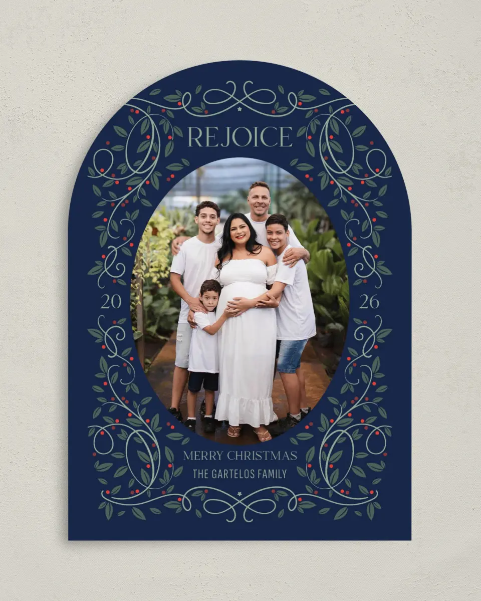 This is a 5" x 7" Christmas Card called Reverent Botanical Frame printed in full color on Premium Smooth paper
