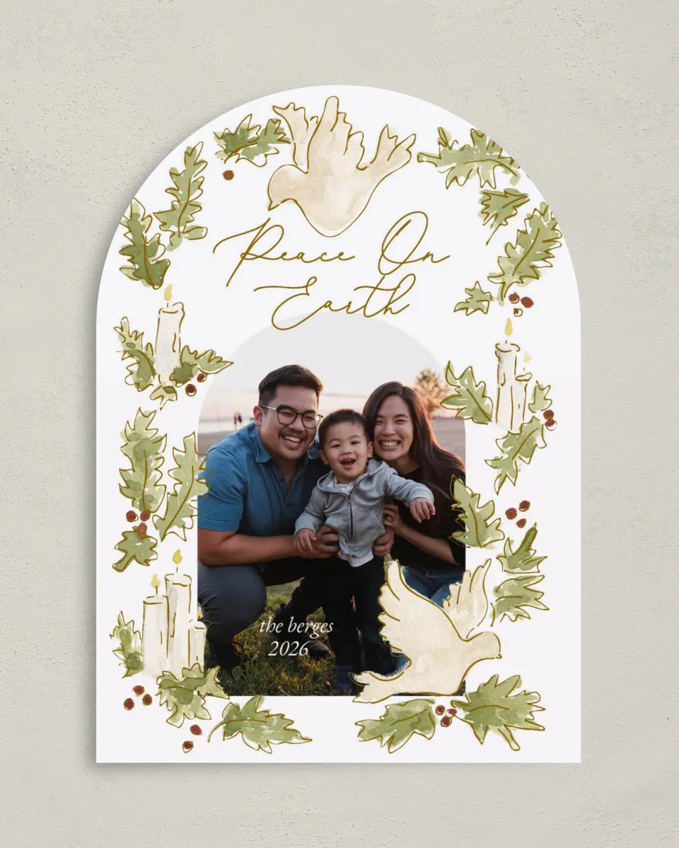 This is a 5" x 7" Christmas Card called Peace Dove printed in full color on Premium Smooth paper