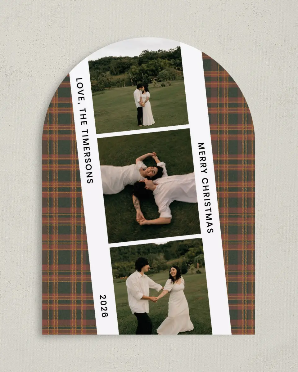 This is a 5" x 7" Christmas Card called Plaid Film Strip printed in full color on Premium Smooth paper
