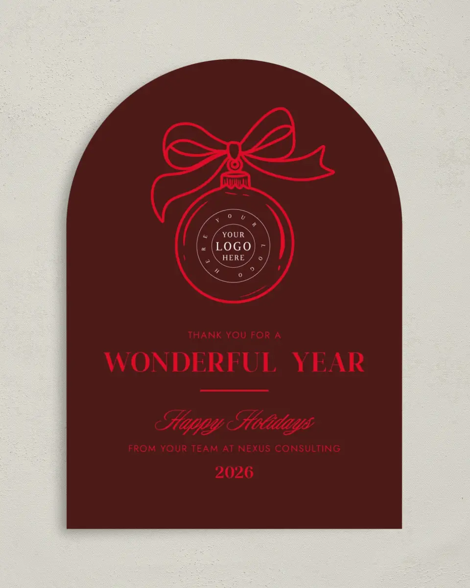 This is a 5" x 7" Christmas Card called Signature Ornament printed in full color on Premium Smooth paper