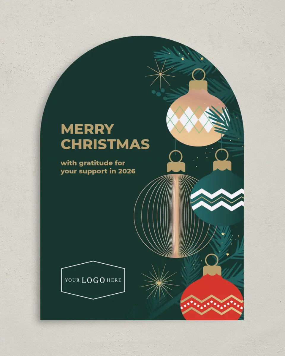 This is a 5" x 7" Christmas Card called Ornament Glow printed in full color on Premium Smooth paper