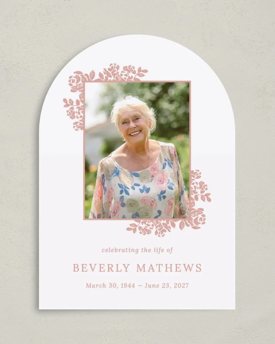 This is a 5" x 7" Memorial Card called Beloved Blooms printed in full color on Premium Smooth paper