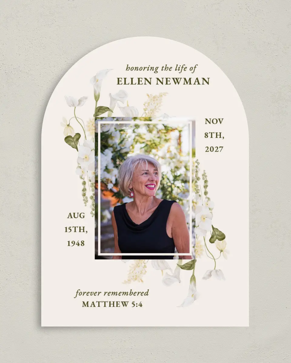 This is a 5" x 7" Memorial Card called Lovely Lilies printed in full color on Premium Smooth paper
