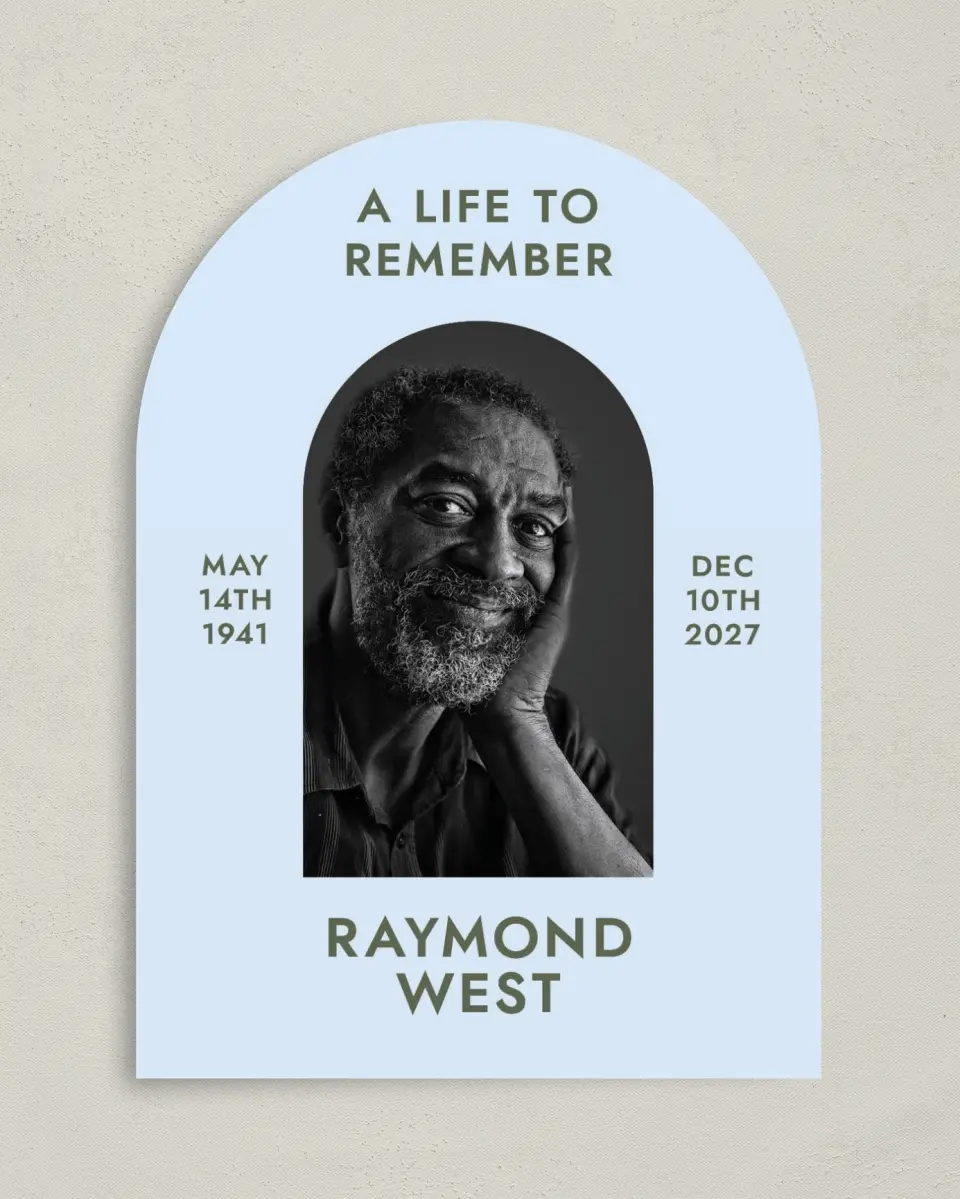 This is a 5" x 7" Memorial Card called Typed Memories printed in full color on Premium Smooth paper