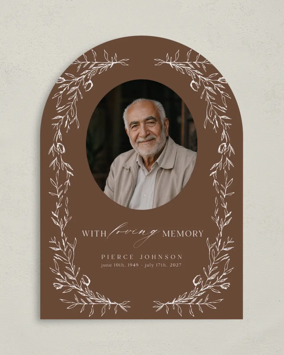 This is a 5" x 7" Memorial Card called With Loving Memory printed in full color with Silver foil on Luxe Satin paper