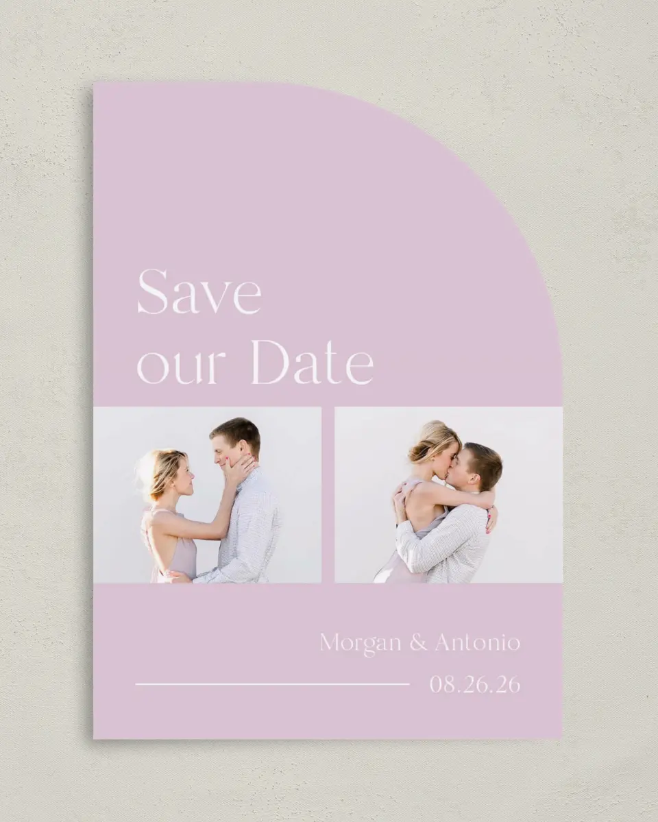 This is a 5" x 7" Save the Date Card called The Morgan printed in full color on Premium Smooth paper