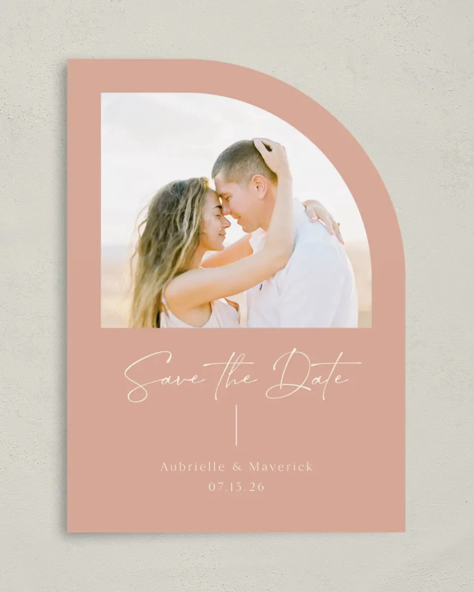 This is a 5" x 7" Save the Date Card called The Aubrielle printed in full color on Premium Smooth paper