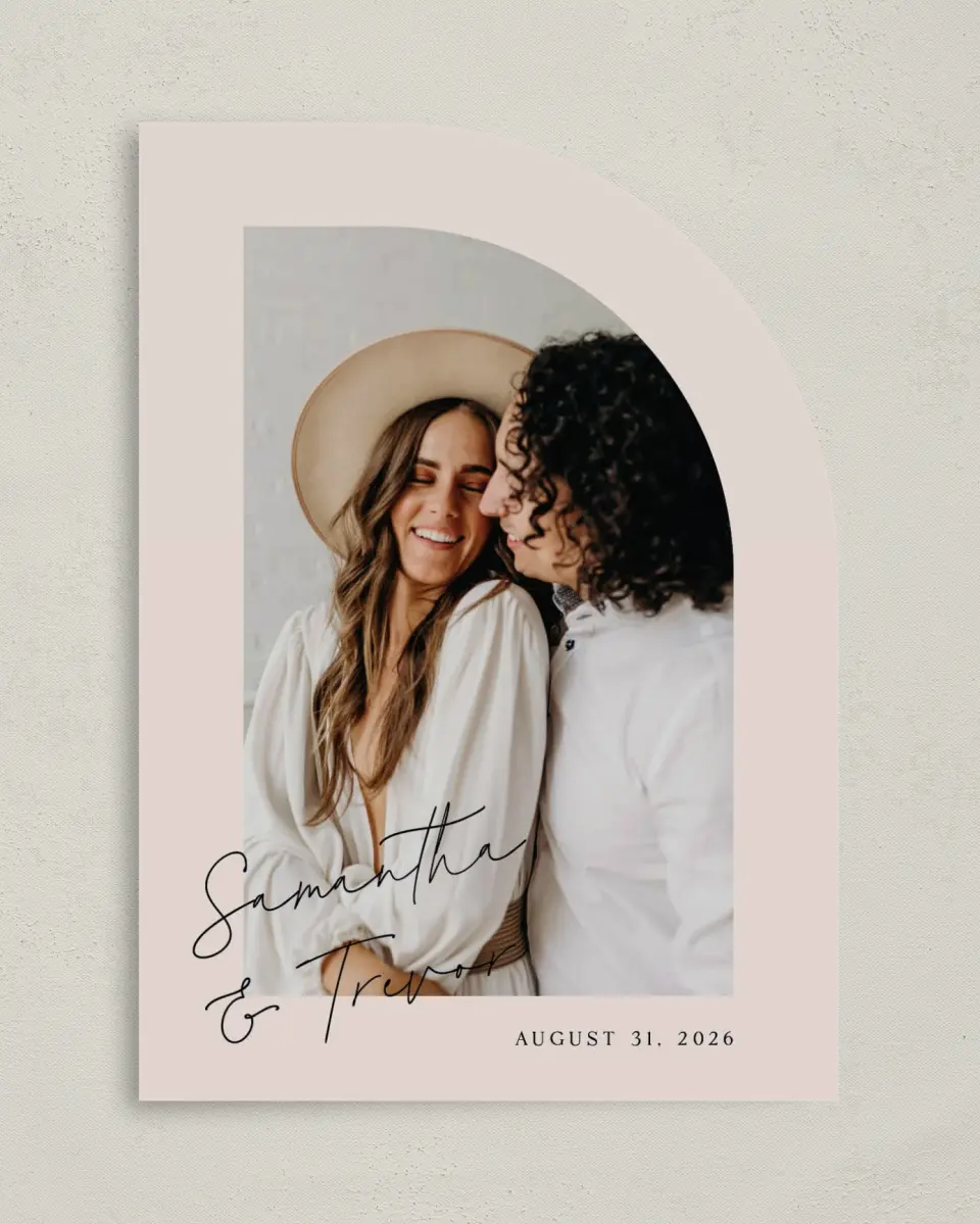 This is a 5" x 7" Save the Date Card called The Samantha printed in full color on Premium Smooth paper