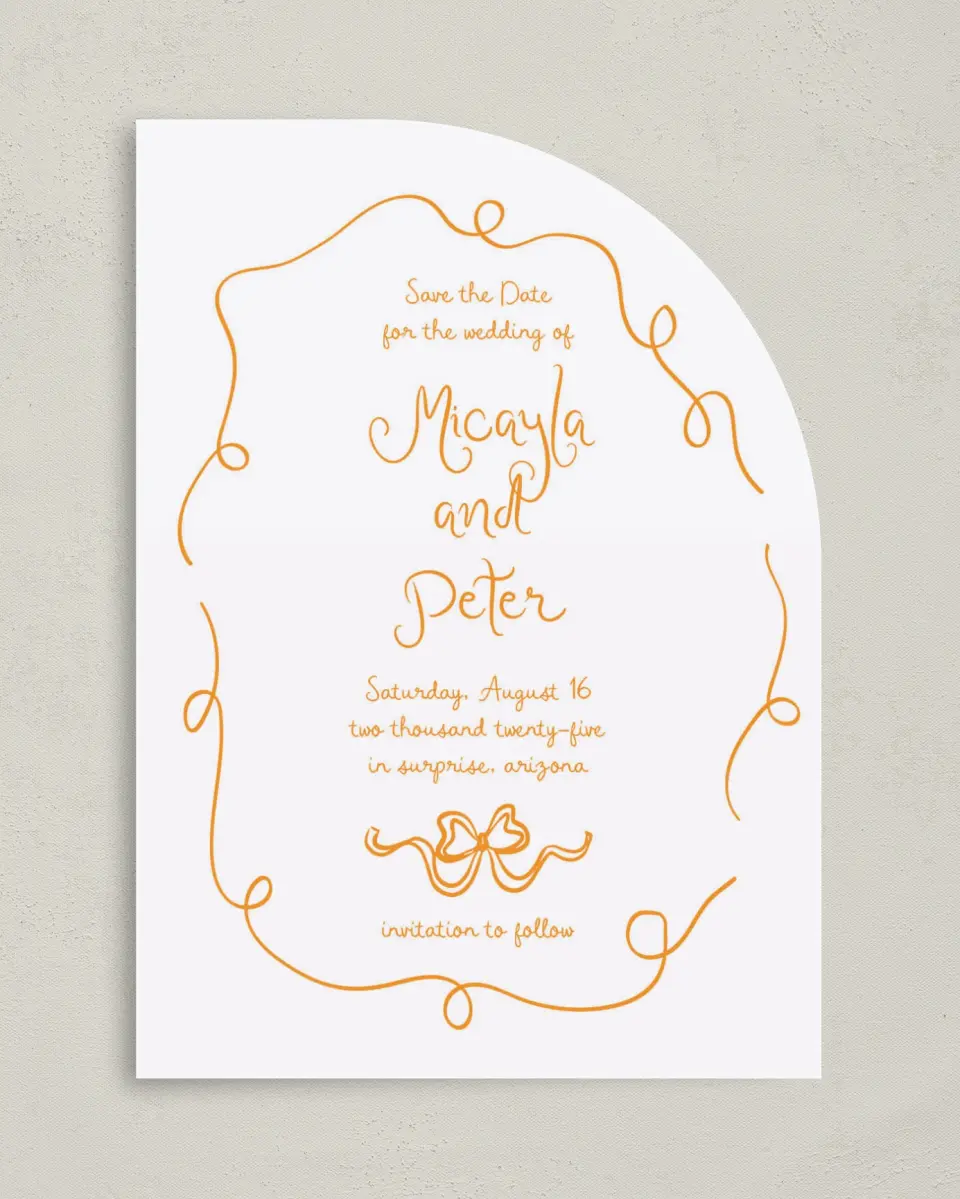 This is a 5" x 7" Save the Date Card called The Micayla printed in full color on Premium Smooth paper
