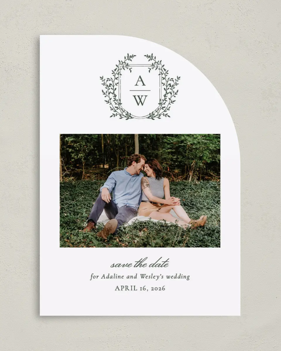 This is a 5" x 7" Save the Date Card called The Adaline printed in full color on Premium Smooth paper