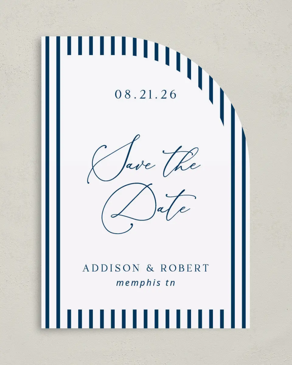 This is a 5" x 7" Save the Date Card called The Addison printed in full color on Premium Smooth paper