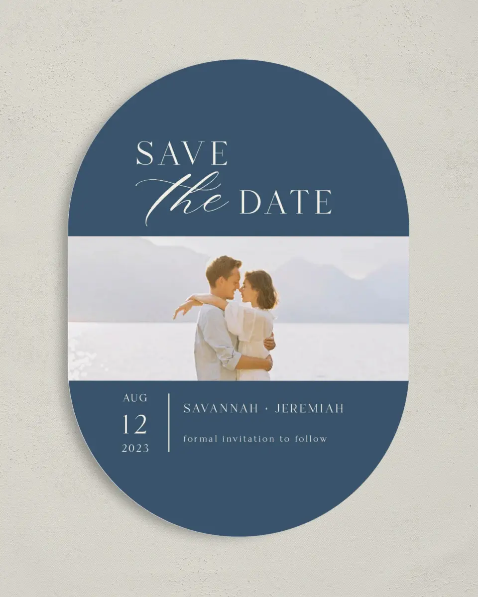 This is a 5" x 7" Save the Date Card called The Savannah printed in full color on Premium Smooth paper