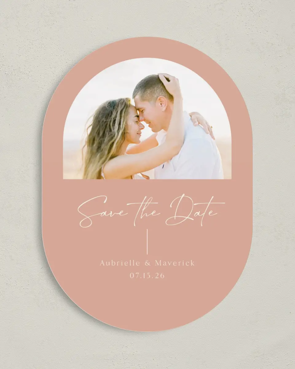 This is a 5" x 7" Save the Date Card called The Aubrielle printed in full color on Premium Smooth paper