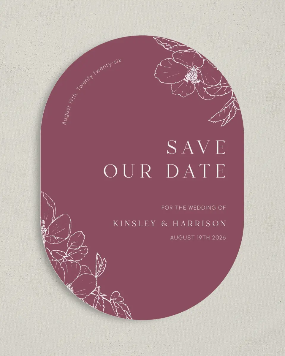 This is a 5" x 7" Save the Date Card called The Kinsley printed in full color on Premium Smooth paper