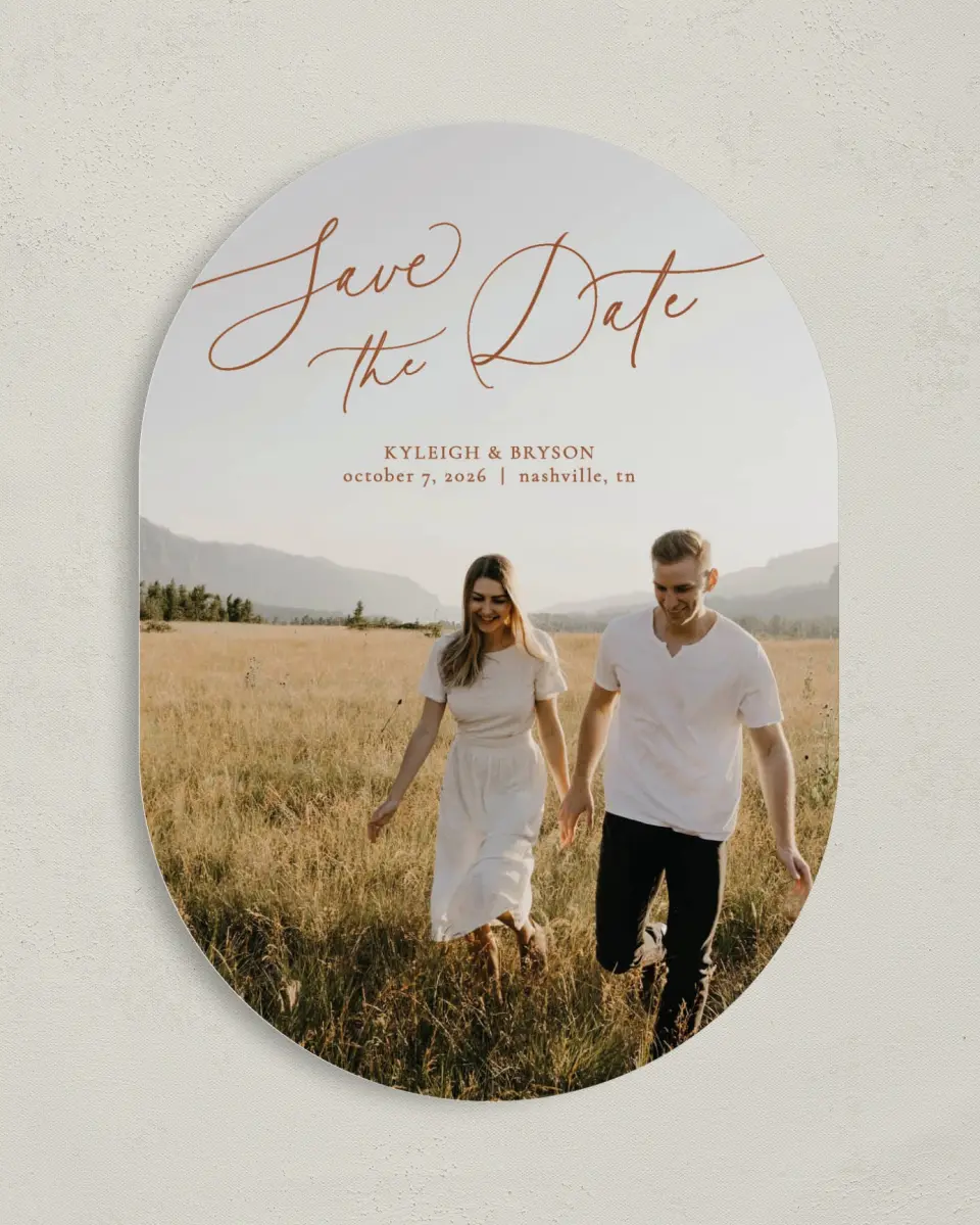 This is a 5" x 7" Save the Date Card called The Kyleigh printed in full color on Premium Smooth paper