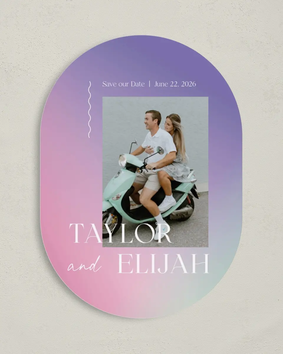 This is a 5" x 7" Save the Date Card called The Taylor printed in full color on Premium Smooth paper