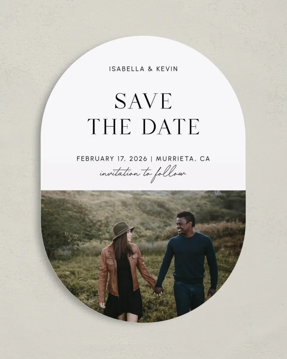 This is a 5" x 7" Save the Date Card called The Isabella printed in full color on Premium Smooth paper